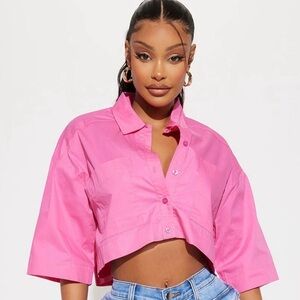 NWT Fashion Nova Hot Pink Cropped Shirt - XL